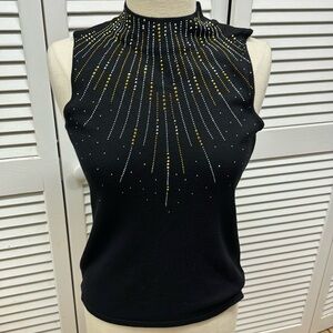 Tahari Black Sleeveless Top with Gold and Silver MetalStuds Size Small Petite